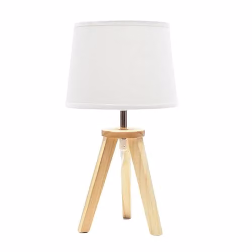 ValueLights Jackson Natural Wood Tripod Table Lamp with Sand Fabric Cone Shade – 1