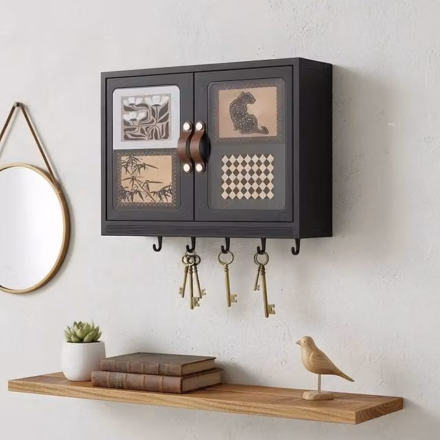 FLAVORA Black Matt 2-Door Glass Wall Mounted Bathroom Cabinet – 1