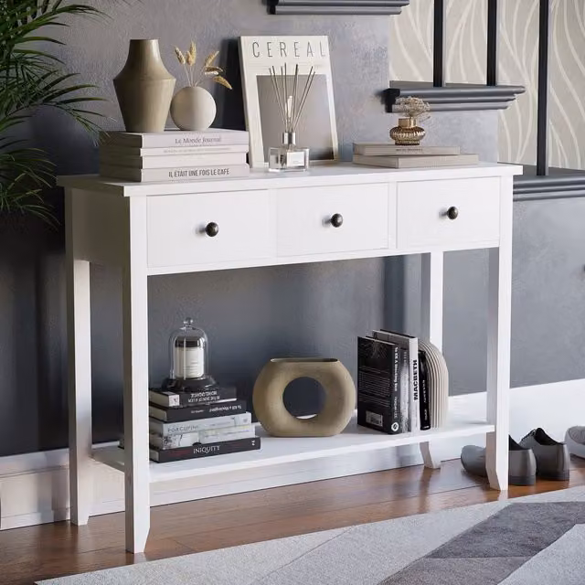 Vida Designs White 3 Drawer Wood Console Table