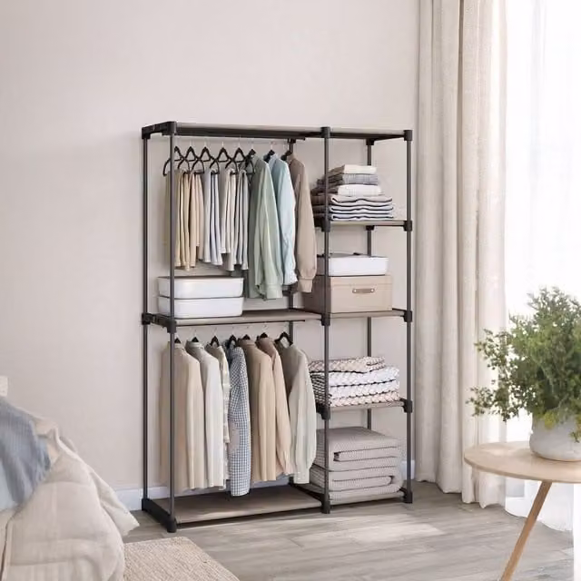SONGMICS Fabric Wardrobe with 2 Rails and 5 Shelves in Bronze