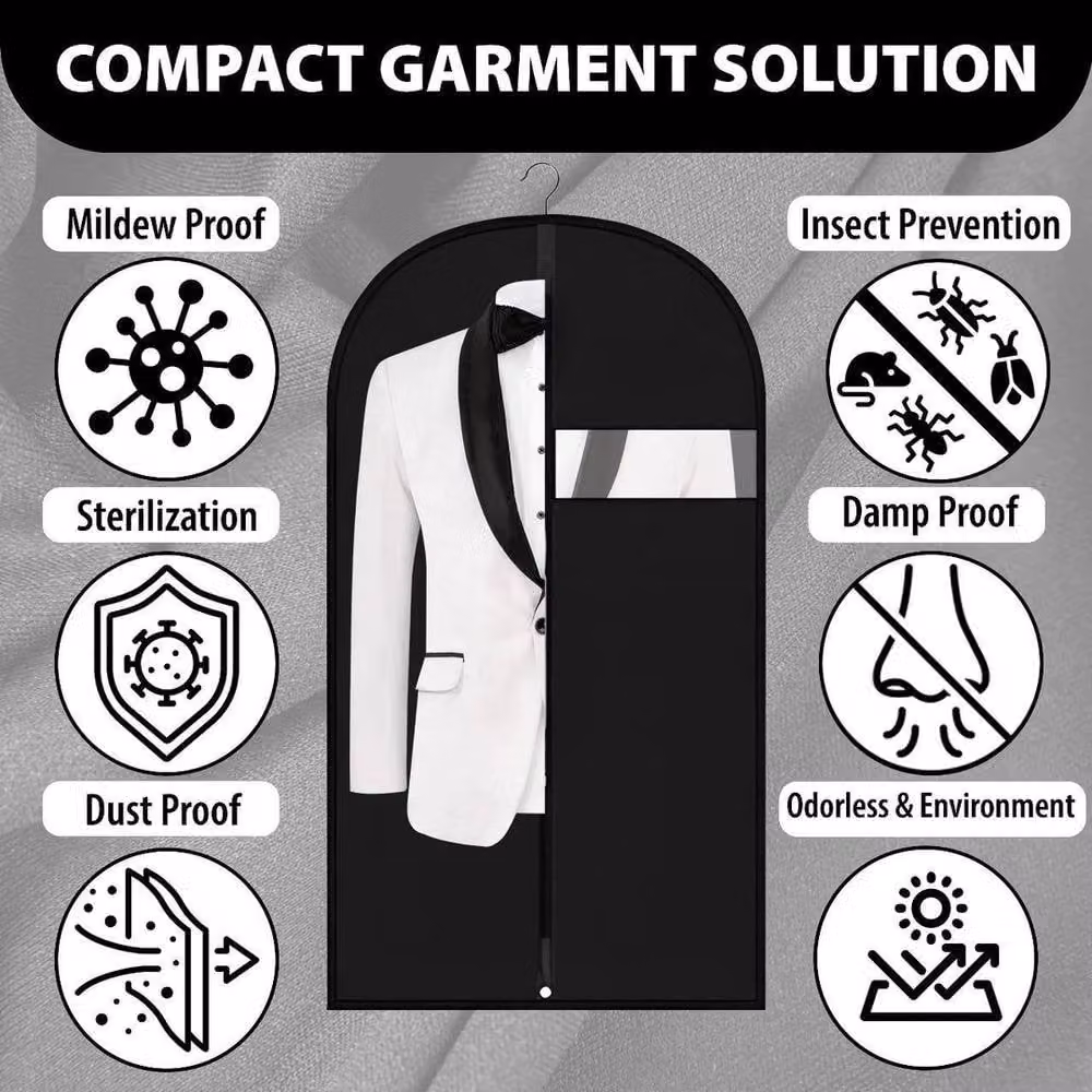 PAWNORA Black Plastic Long Dress Bag and Suit Cover for Adults, Height: 152.4 cm – 2