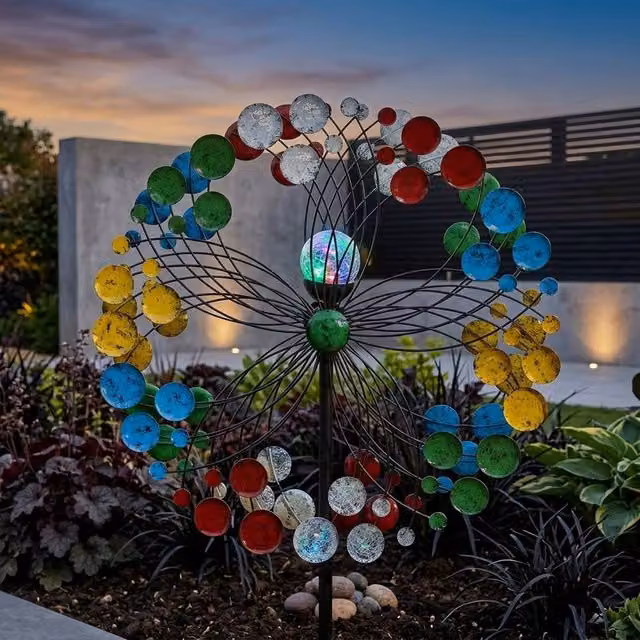Garden Greatness Harlequin Solar Illuminated Wind Spinner in Multicolour Metal