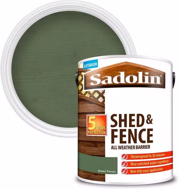 Sadolin Semi-Transparent Water-Based Woodstain for Sheds and Fences, Green, 5l