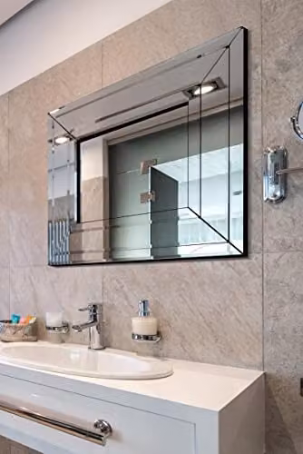 MirrorOutlet Langley Modern Bevelled Rectangular Glass Wall Mirror in Silver, W: 68 cm, H: 58 cm – 2