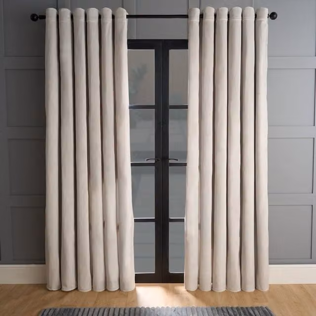 OHS Thermal Matte Velvet Eyelet Curtains, 2 Pairs, Light Grey, Width: 168 cm, Drop: 229 cm – 1