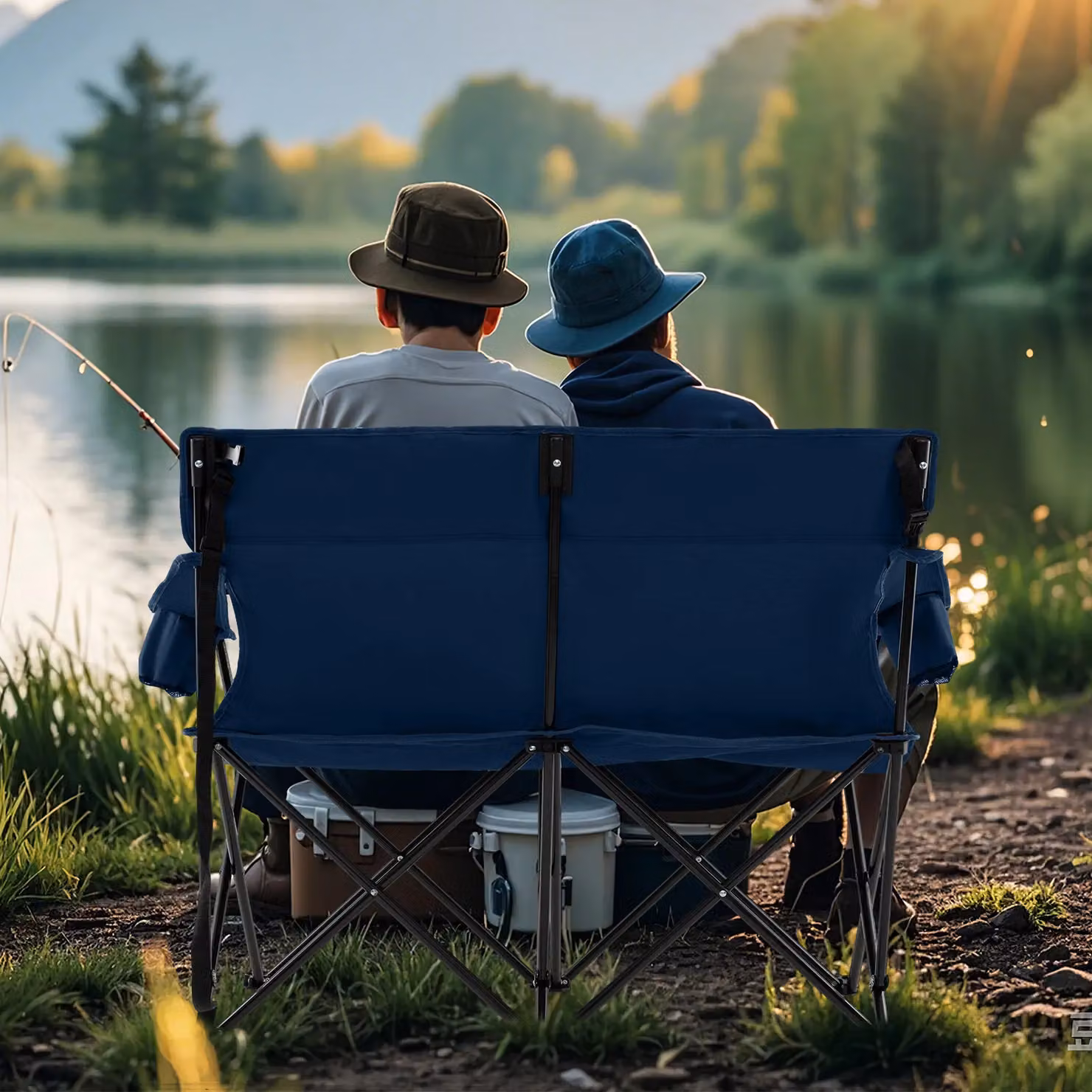 Gymax Oversized Double Camping Chair for 2 Adults in Blue with Metal Frame and Cup Holders – 7