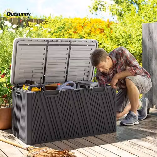Outsunny 380L Black Plastic Garden Storage Box with Lock, W/D/H: 115 x 60 x 60 cm – 2