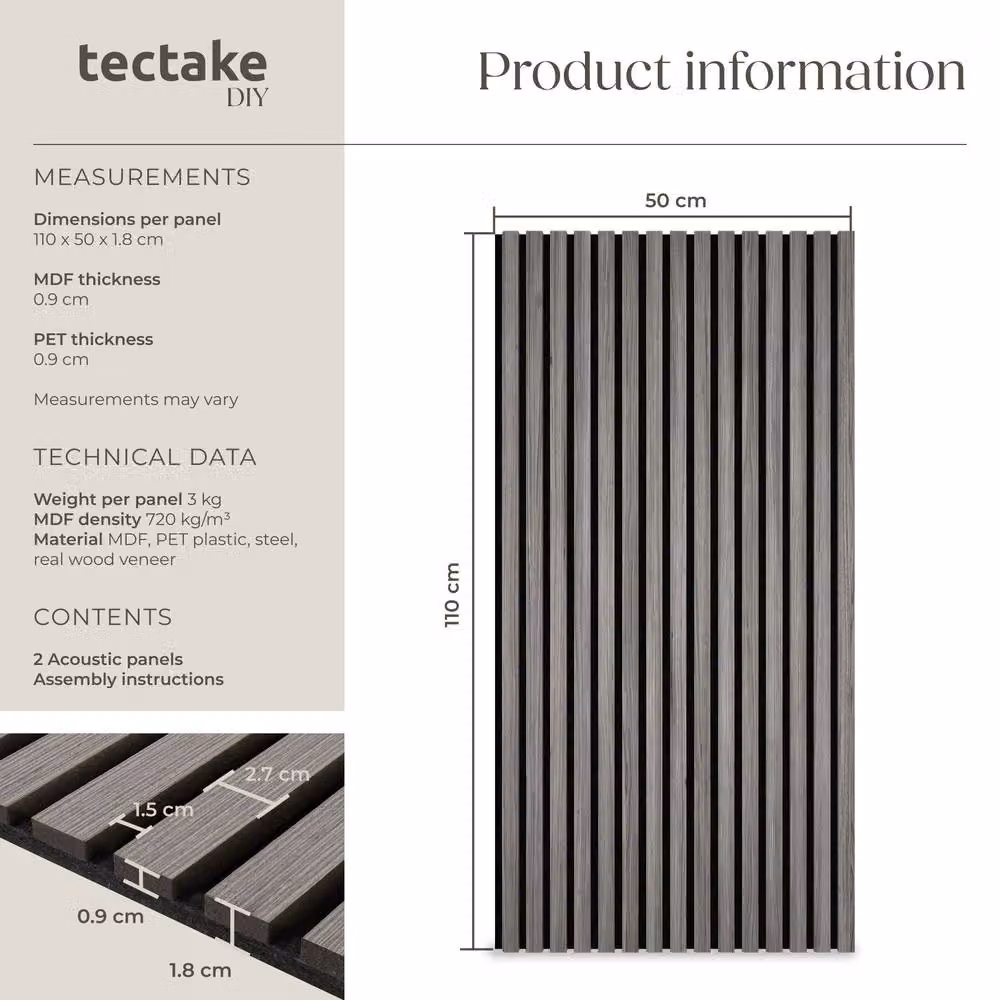 tectake Acoustic Wood-Look Wall Panels in Light Grey – 6