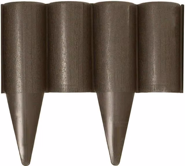SolaDirect Brown Plastic Garden Edging Lawn Border Palisade with Wood Log Texture and Ground Stakes