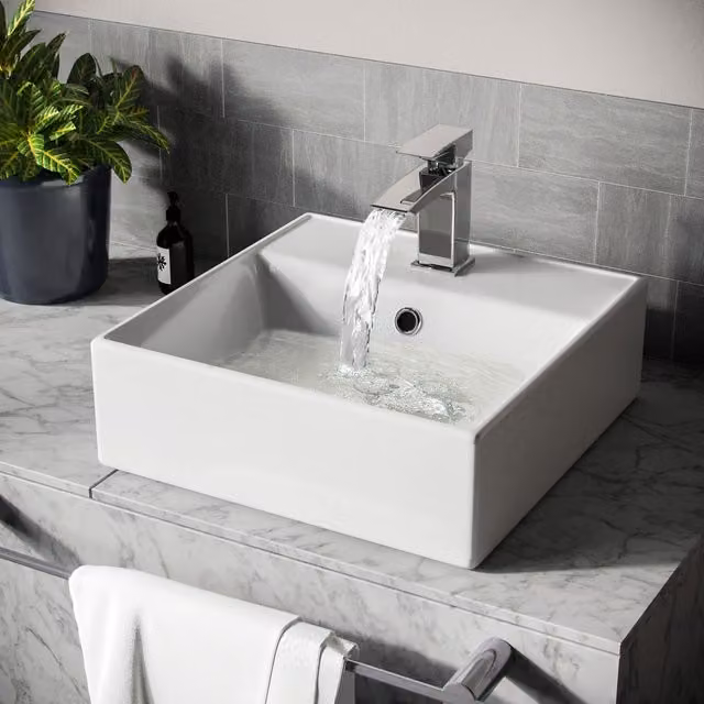 Nes Home Square Countertop Cloakroom Basin, White, W: 38.5 cm x D: 38.5 cm x H: 38.5 cm – 1