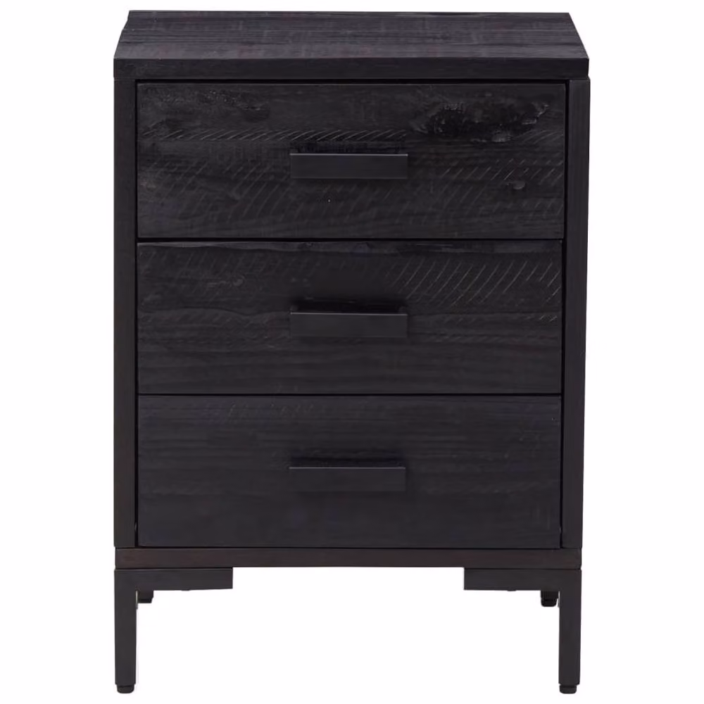 Berkfield Home Beautiful Set of 2 Black Solid Wood Pine Bedside Cabinets, W/D/H: 40 x 30 x 55 cm – 3