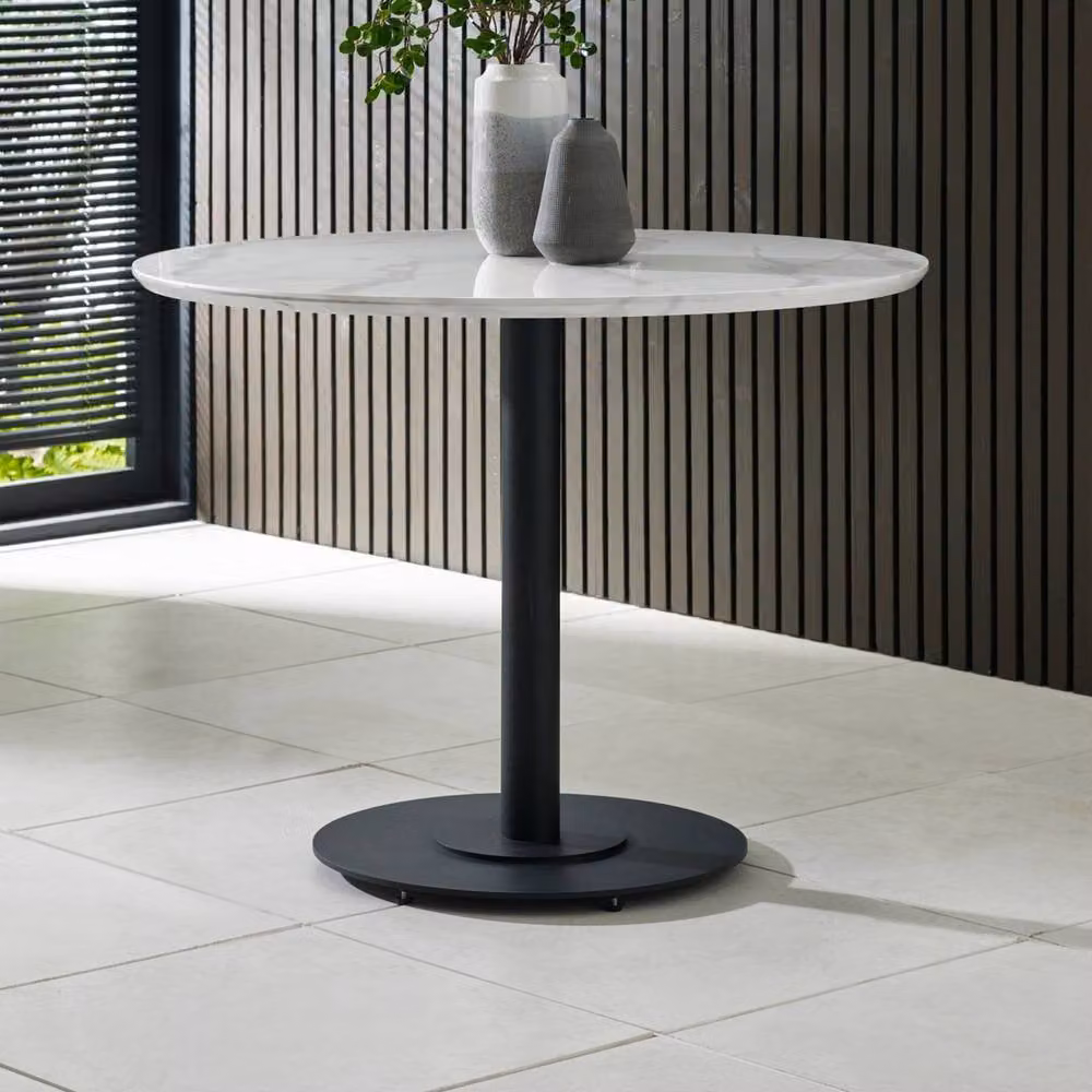 Cheshire Premium Lucerne Round Dining Table in White with Marble Effect, Diameter: 100 cm, Height: 76 cm – 2