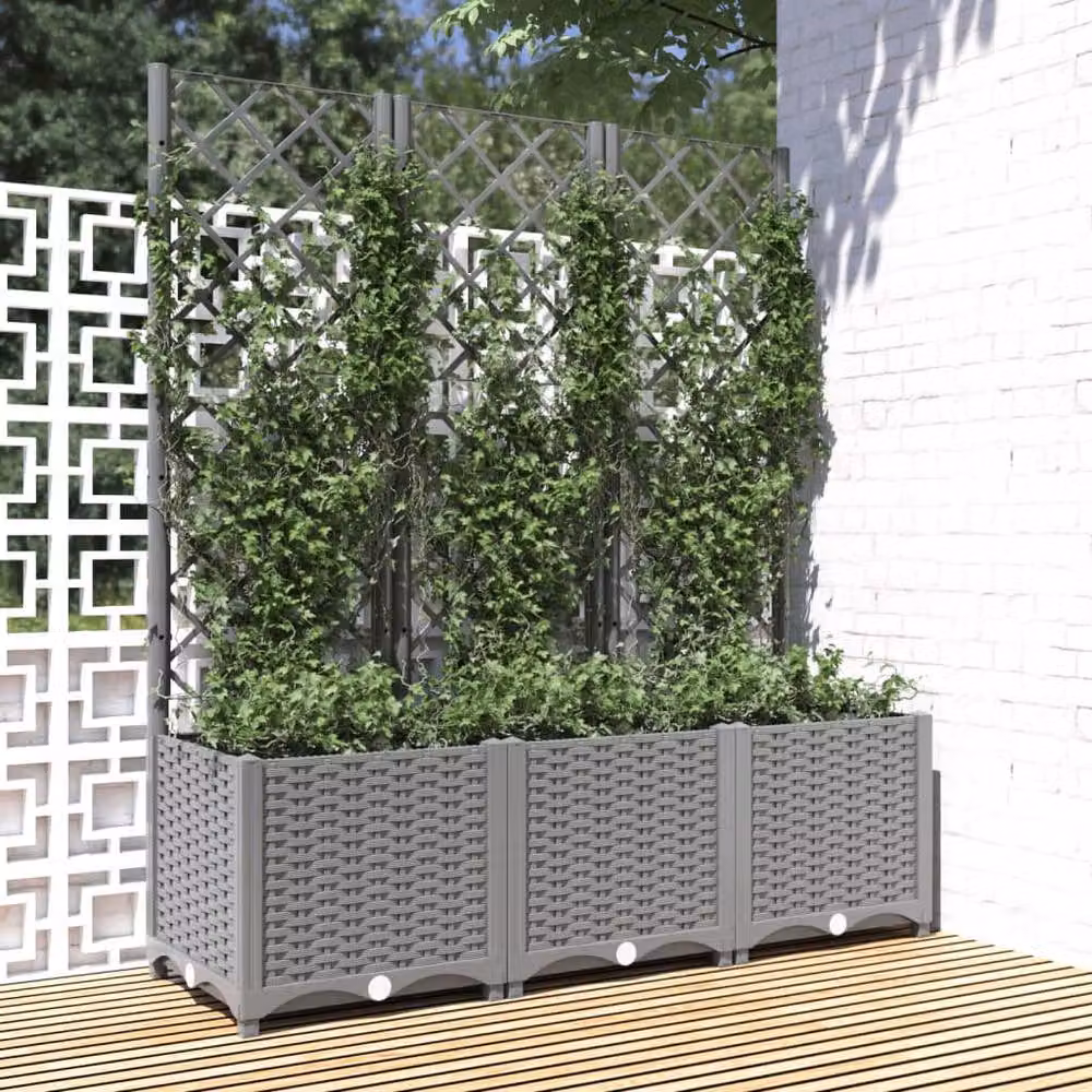Berkfield Home Garden Planter with Trellis in Light Grey, W/D/H: 120 x 40 x 136 cm – 2