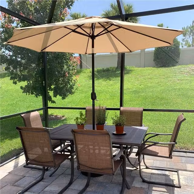 Yaheetech 2.7m Patio Market Umbrella with 8 Ribs, Tilt and Crank Function in Beige/Brown