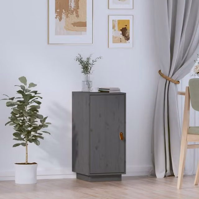 Berkfield Home Grey Rustic Solid Wood Pine Sideboard W/D/H: 34 x 40 x 75 cm