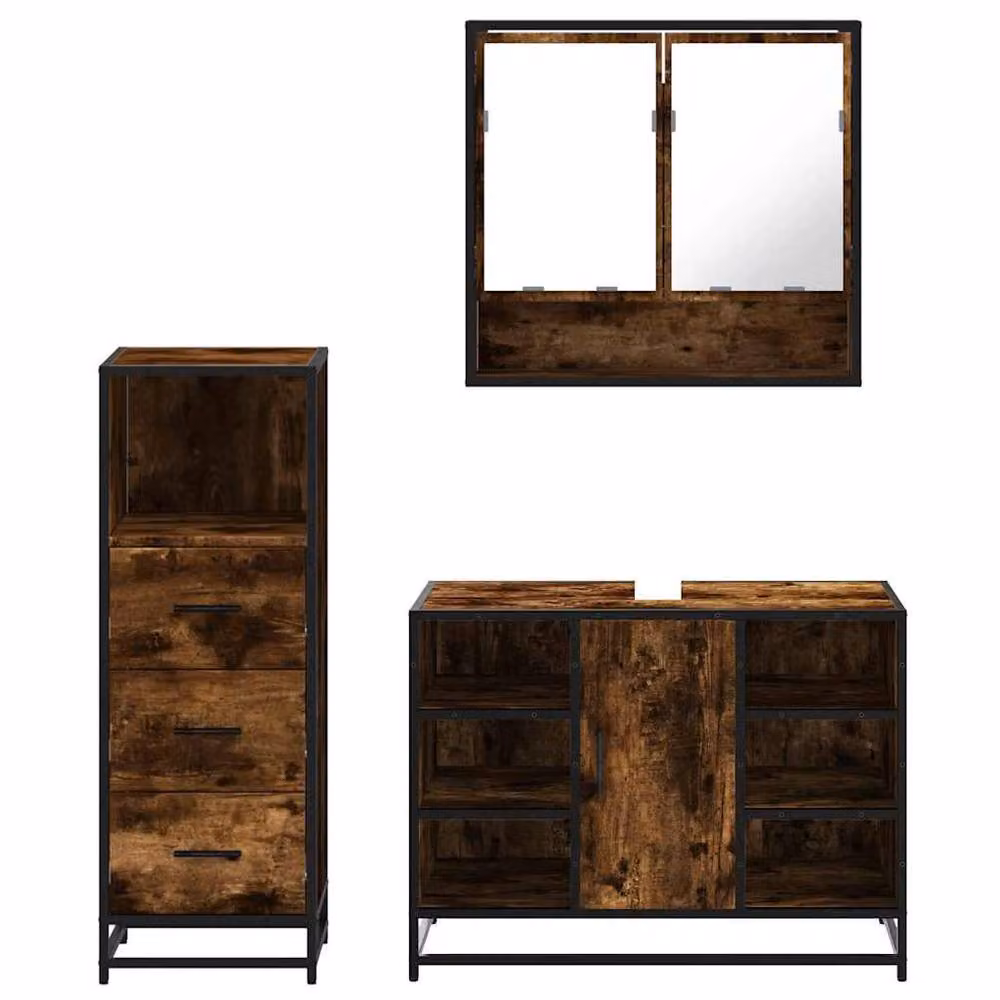 Berkfield Home 3 Piece Industrial Bathroom Furniture Set in Smoked Oak Brown – 5