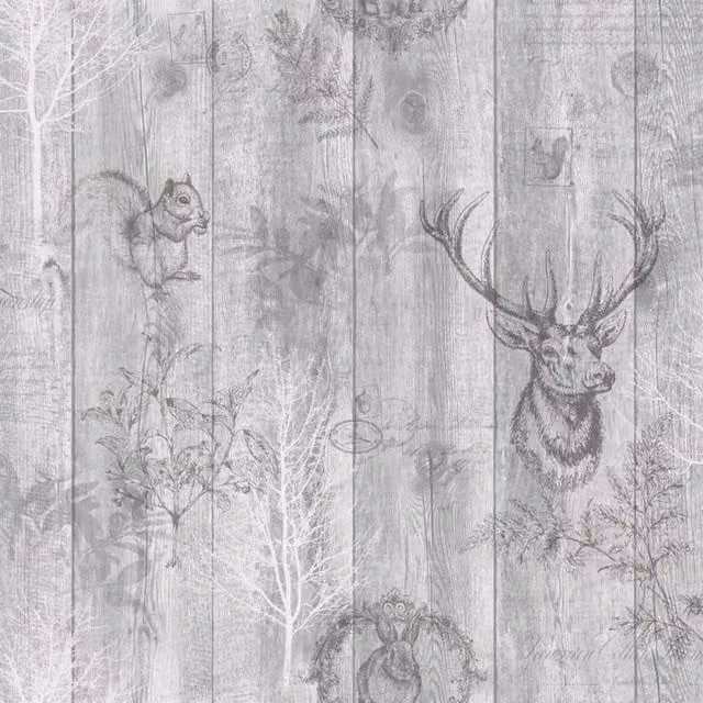 Holden Décor Stag Animal Print Wallpaper in Light Grey