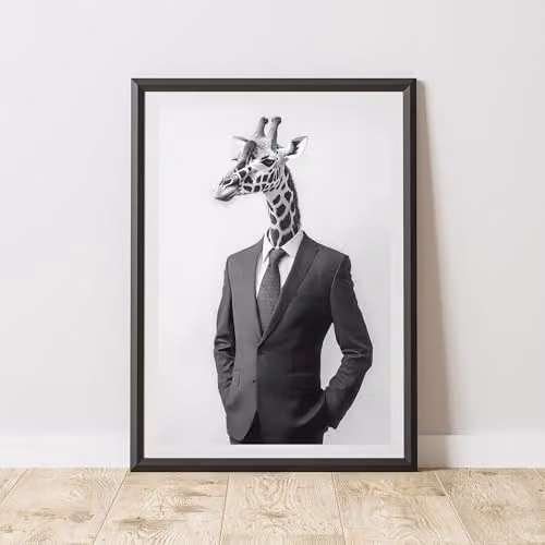 60 Second Makeover Giraffe Wearing A Suit Animal Print Paper Poster, A4