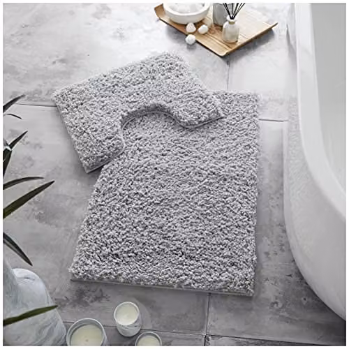 Gaveno Cavailia 2 Piece Zero Twist Non Slip Bath Mat and Pedestal Set, Grey, W/D/H: 80 x 50 cm and 50 x 40 cm – 1