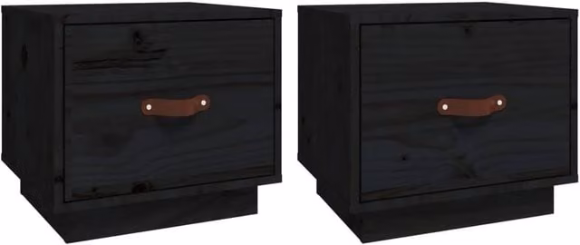Berkfield Home Set of 2 Black Solid Wood Pine Bedside Cabinets, W/D/H: 40 x 34 x 35 cm