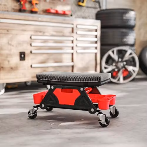 HOMCOM Rolling Mechanic Stool, Black – 8