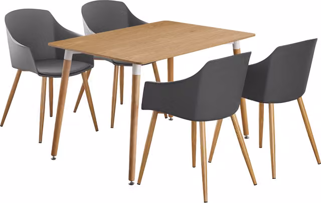 Life Interiors Eden Halo Dining Set with Oak Table and 4 Grey and White Chairs