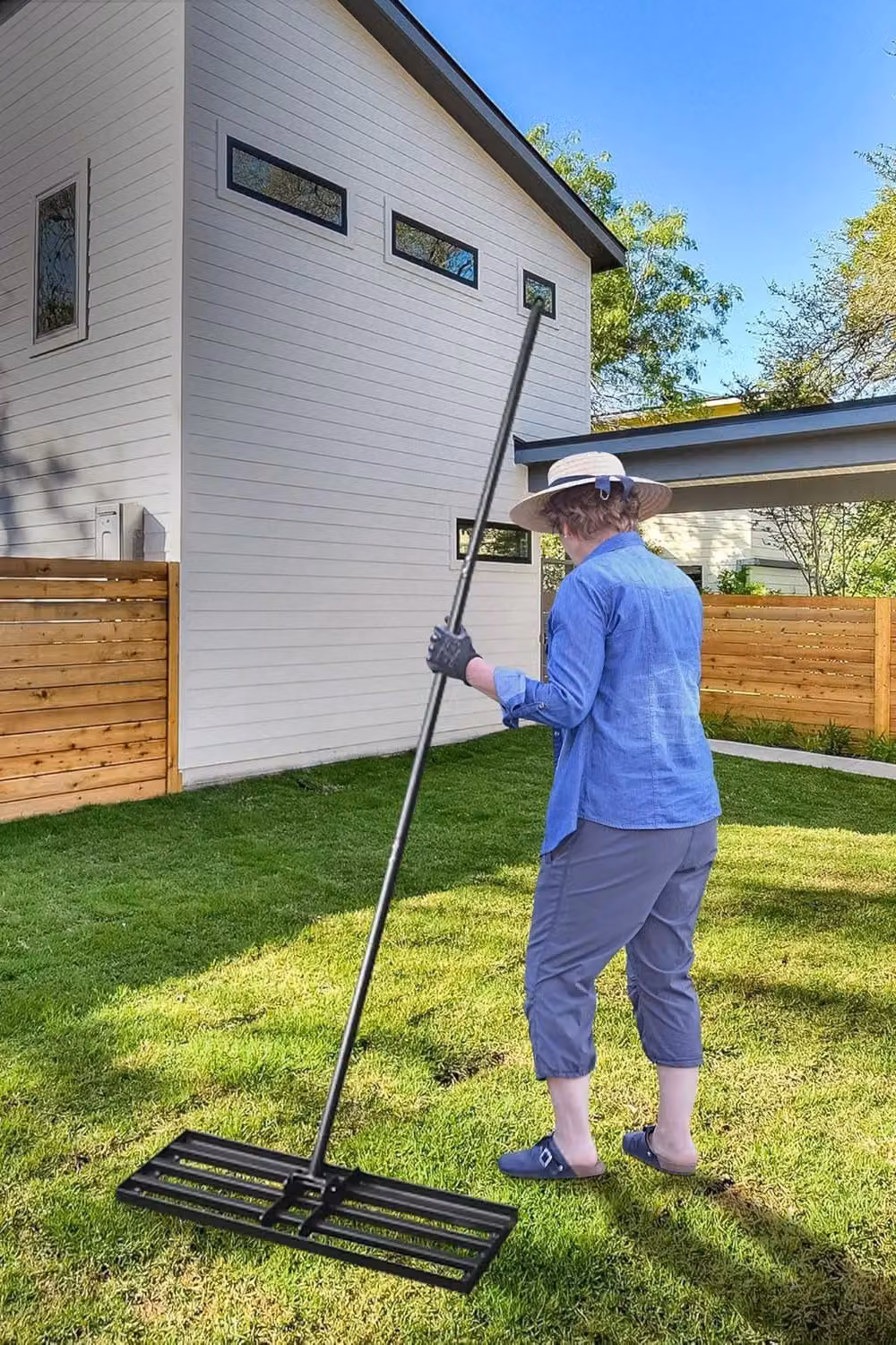 Living and Home Garden Lawn Levelling Rake with Foldable Metal Head and Detachable Handle in Black – 5