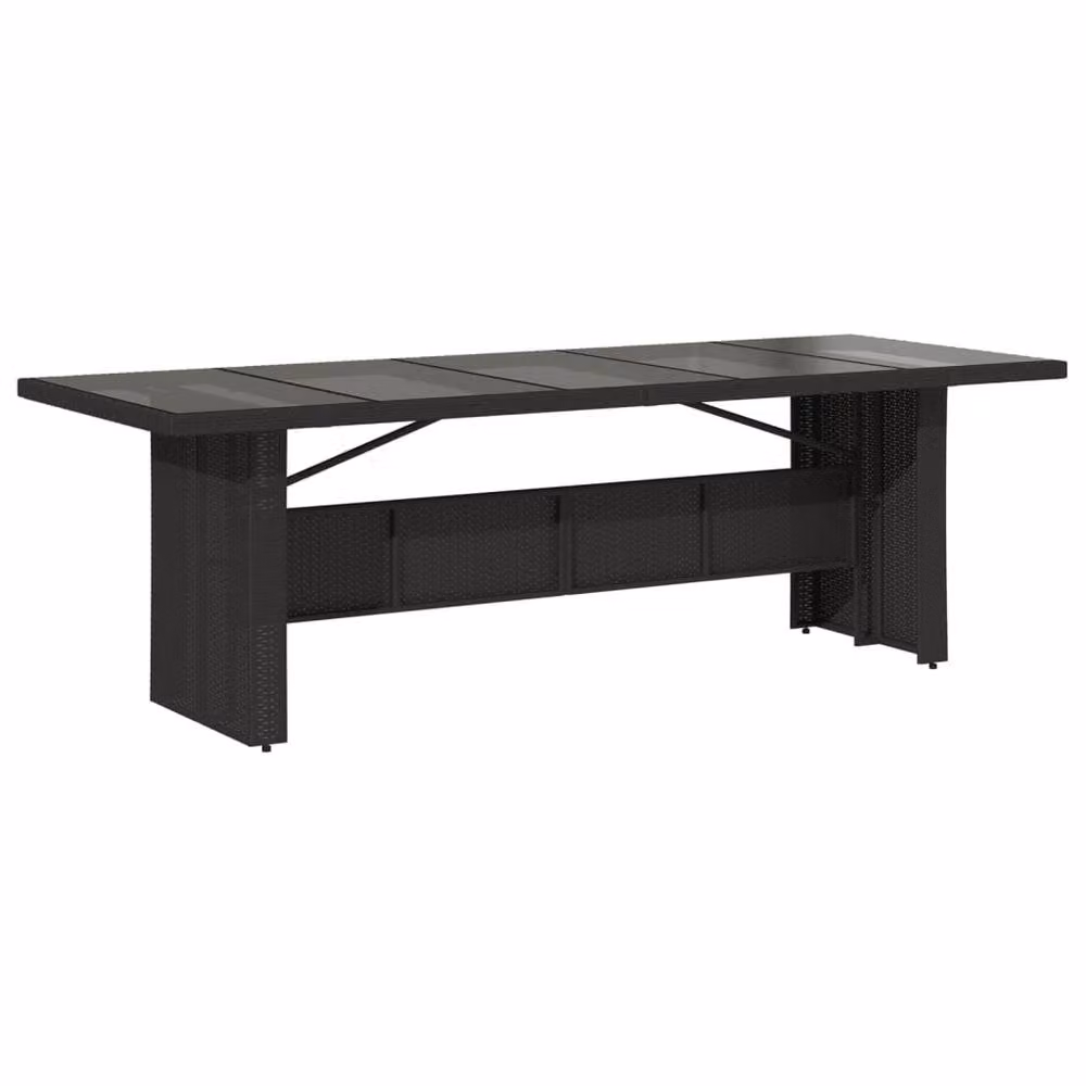 Berkfield Home Extendable Garden Table with Glass Top in Black Poly Rattan, W: 240 cm, D: 90 cm, H: 75 cm – 3