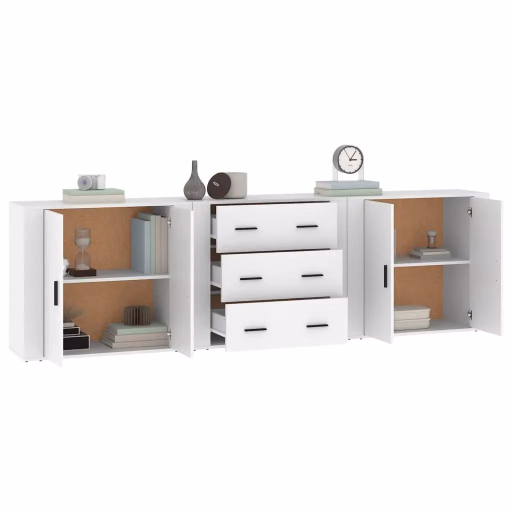 Berkfield Home 3-Piece Classic Sideboard Set in White Matt MDF – 2