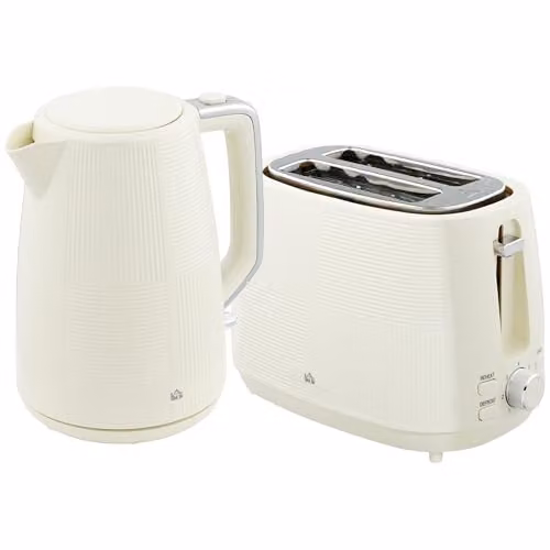 HOMCOM Kettle and 2 Slice Toaster Set in Beige and White