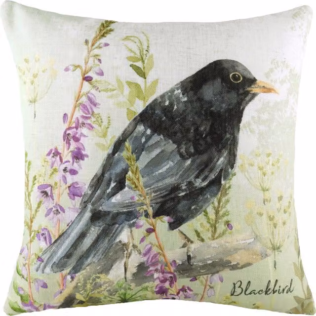 Spring Birds Black Bird Printed Multicolour Square Cushion
