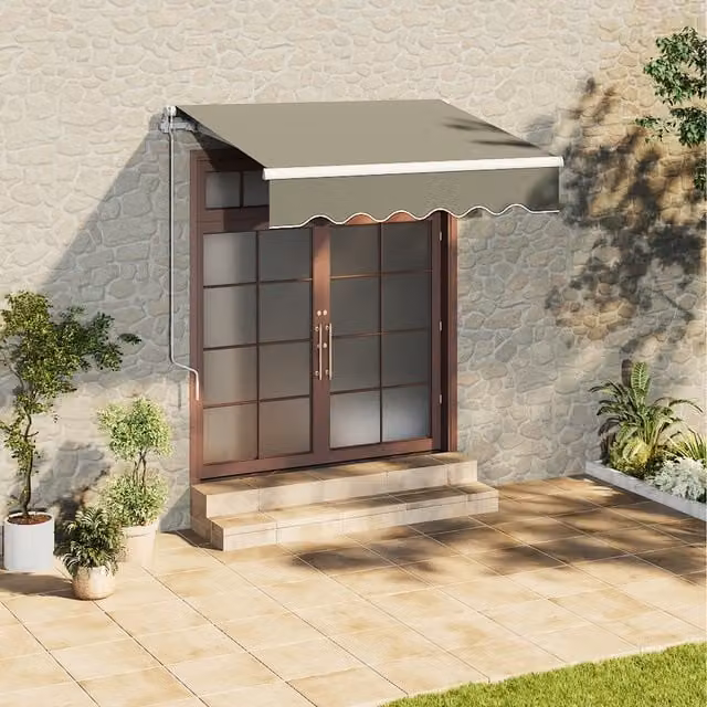 Livingandhome Grey Polyester Fabric Retractable Wall-Mounted Folding Arm Patio Awning, Width: 200 cm