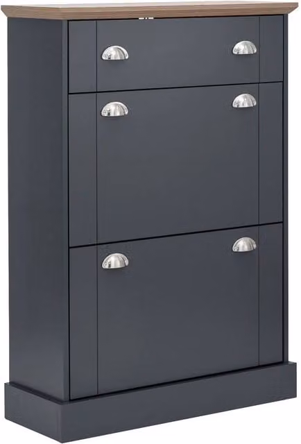 FORGEVIO Deluxe Shoe Cabinet with Tilting Compartments and Drawers in Slate Blue and Grey – 1