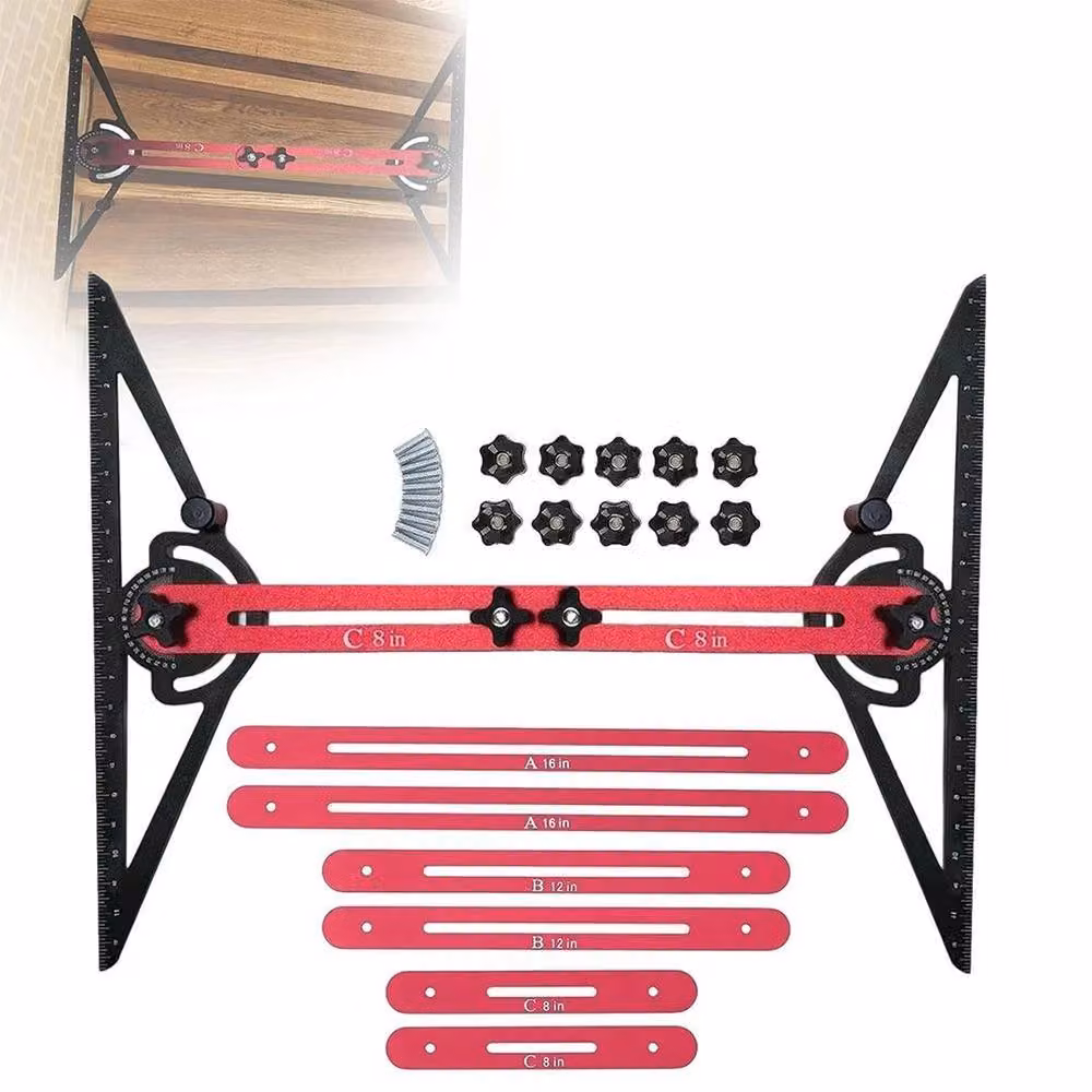 FLAVORA Red Aluminium Stair Tread Template Measuring Tool with Storage Bag, W: 52 cm, L: 1000 cm – 2