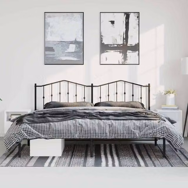 Berkfield Home Metal Bed Frame with Headboard in Black, W/D/H: 193 x 198 x 98 cm
