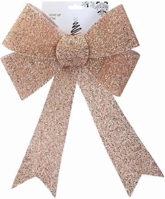 VFM e-Store Light Up Tinsel Bow Christmas Decoration in Rose Gold, W/D/H: 43 x 29 x 10 cm