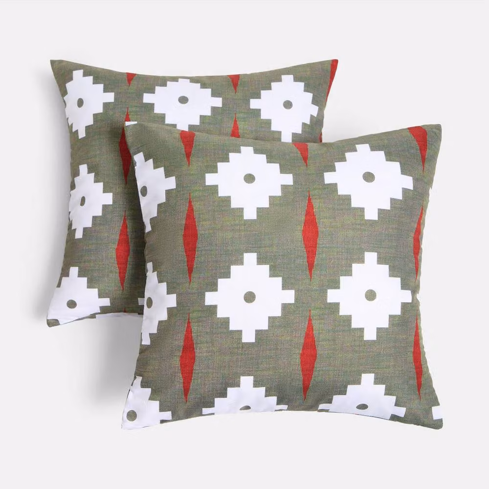 OHS Set of 2 Geometric Outdoor Garden Cushion Covers, Olive Green, W/D/H: 45 x 45 x 45 cm – 3