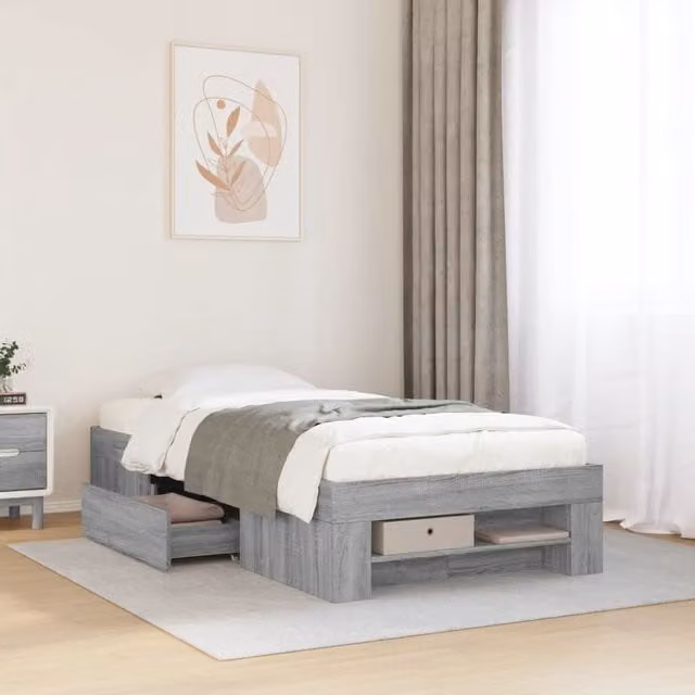 Berkfield Home Sonoma Bed Frame in Grey with Drawers, W/D/H: 90 x 200 cm, Engineered Wood