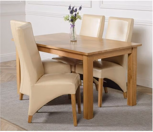 Thats Furniture Oslo Dining Set with Rectangular Oak Table and 4 Lola Leather Chairs in Brown