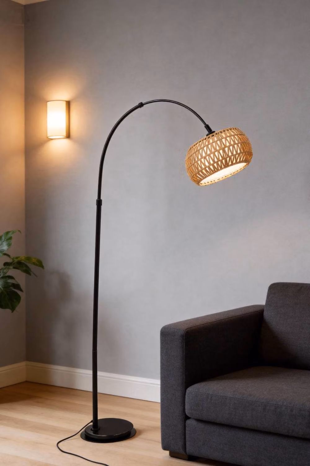 Living and Home Boho Rattan Floor Lamp in Beige and Natural – 2
