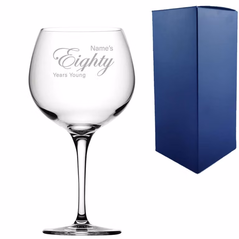 Uniqueful Personalised 80th Birthday Primeur Gin Cocktail Glass in Clear with Curly Font, 1000ml