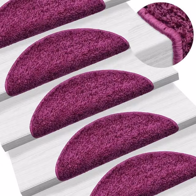 Berkfield Home Self-Adhesive Carpet Stair Treads, 15 Pieces, Purple, W: 56 cm, D: 17 cm, H: 3 cm – 1