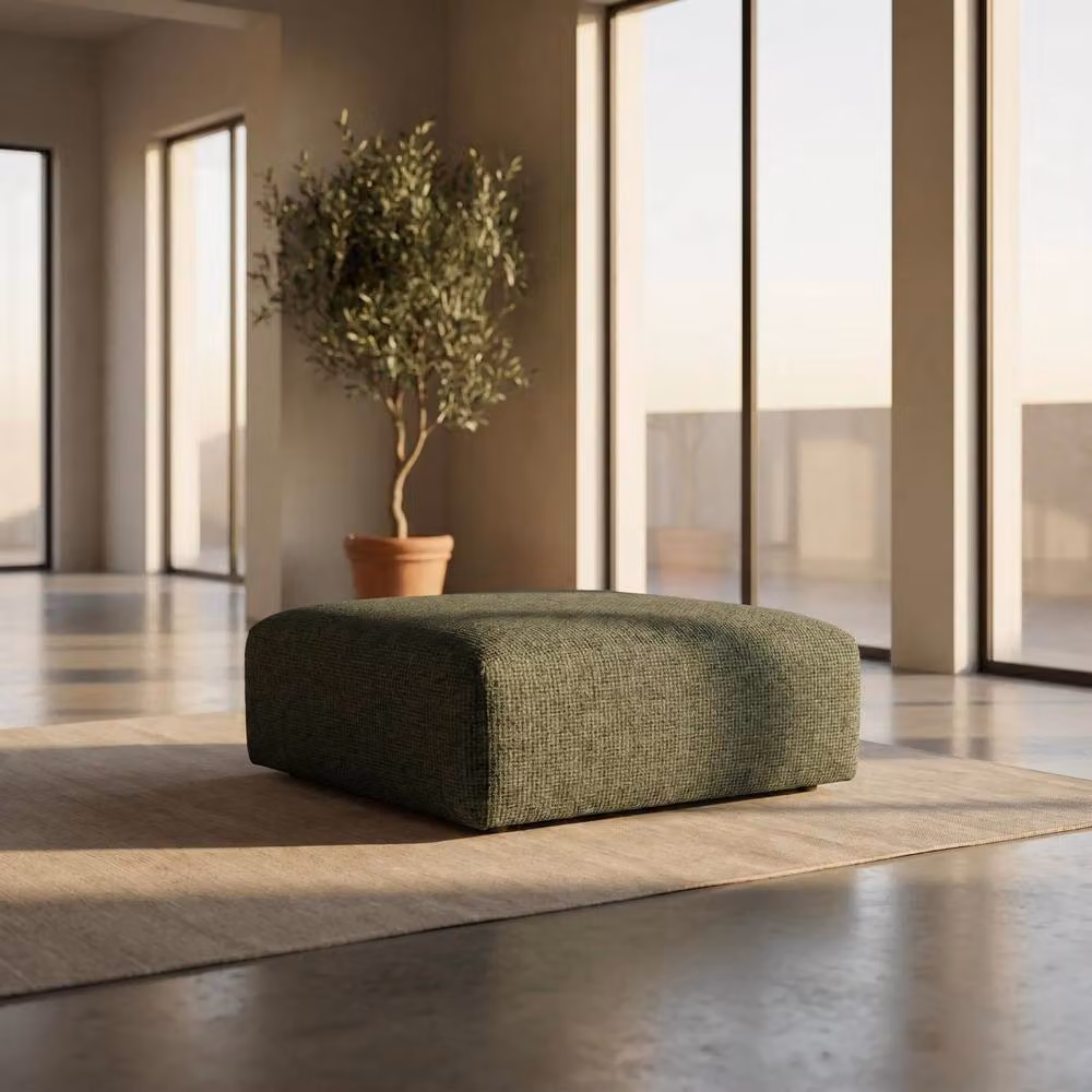 Abakus Direct Tokyo Footstool in Green and Grey Brushed Tweed Fabric – 5