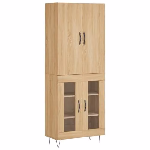 vidaXL Highboard in Sonoma Oak with Glass Doors, W/D/H: 69.5 x 34 x 180 cm