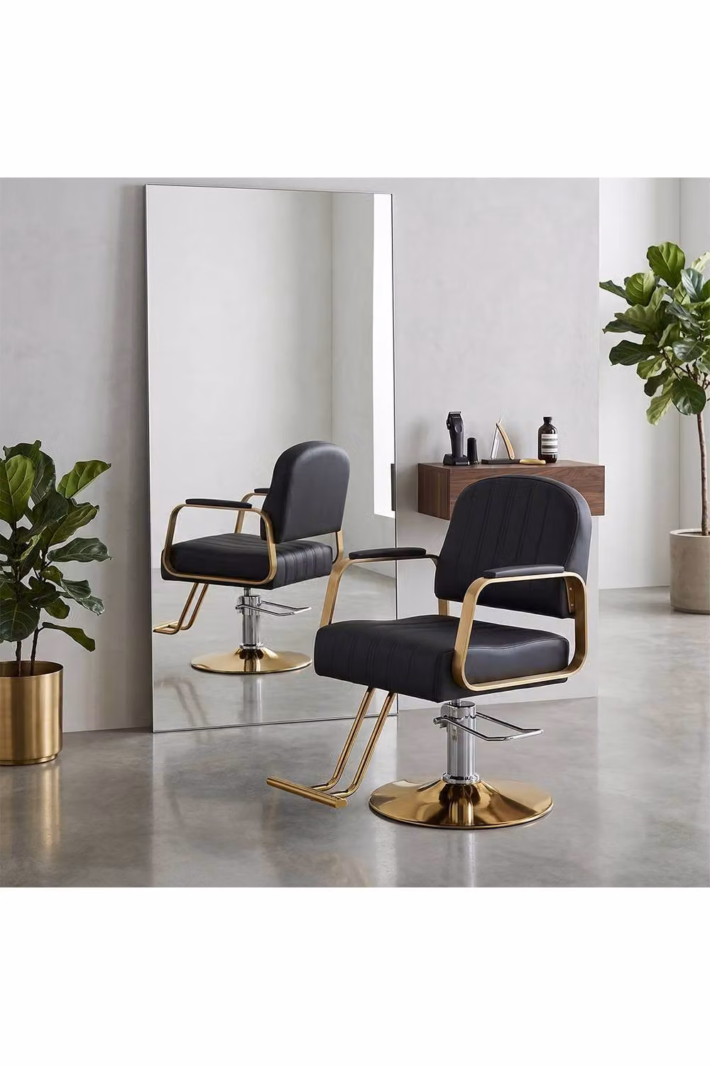 Living and Home Swivel Barber Chair with Adjustable Height and Armrests in Black Synthetic Leather – 3