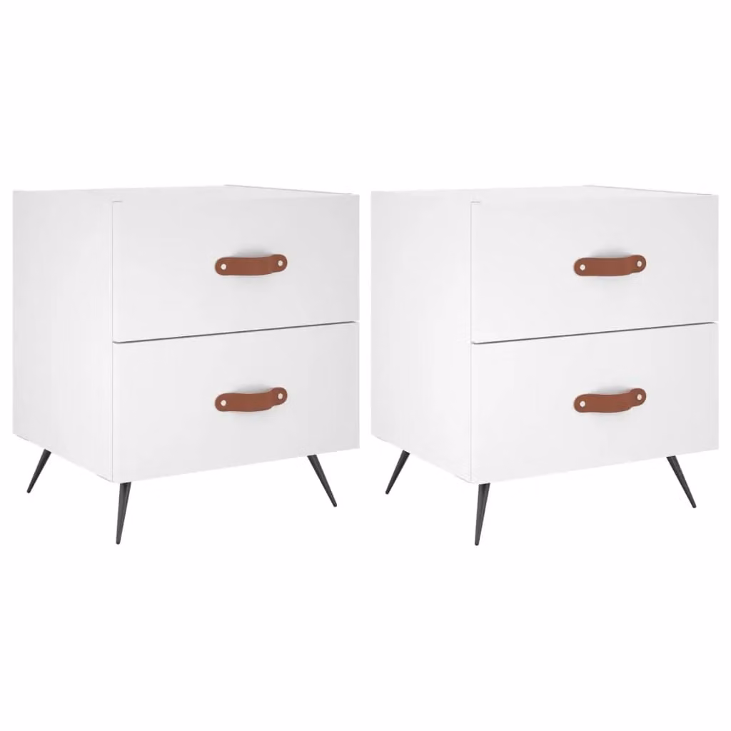 Berkfield Home Set of 2 Modern White Bedside Cabinets in Engineered Wood, W: 40 cm, D: 35 cm, H: 47.5 cm