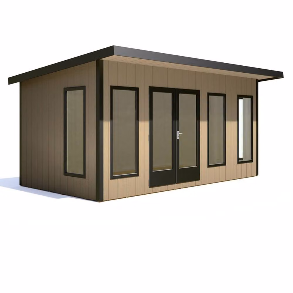 Shires Cali Pent 1 Garden Office in Light Brown, W: 509.4 cm, D: 334 cm, H: 246.1 cm – 2