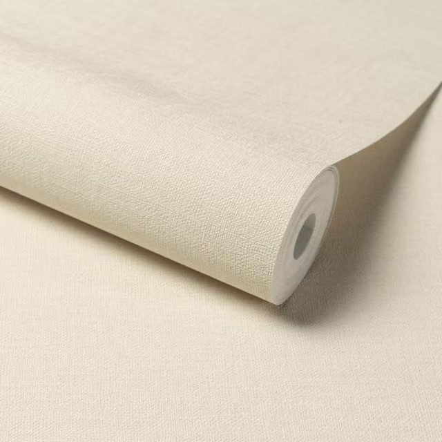 Grandeco Plain Textured Linen Effect Fabric Wallpaper in Beige