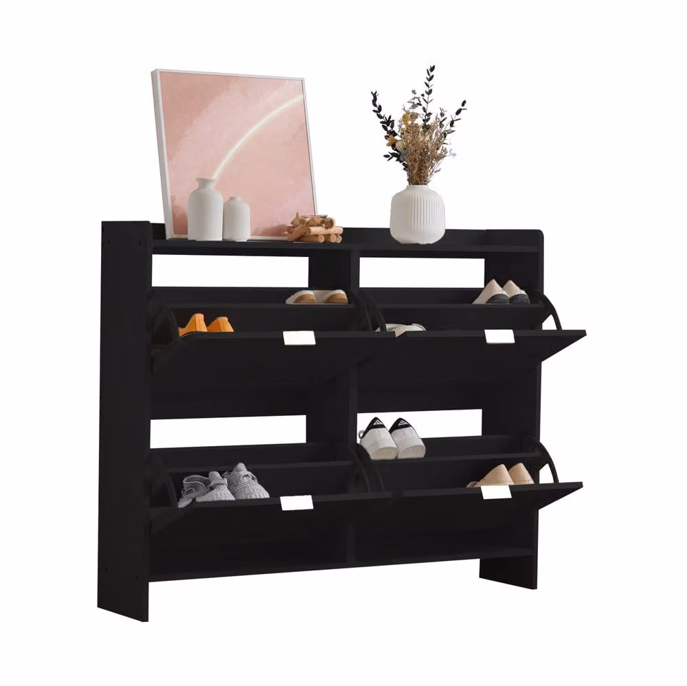 STILVORA Modern Black Matt Shoe Cabinet with Tilting Compartments and Internal Shelves, Width: 110 cm – 4