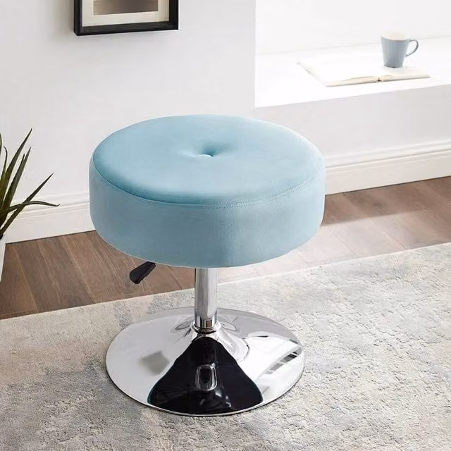 KORVIXA Blue Velvet Round Gas Lift Barstool Swivel Dining Stool, W/D/H: 100 x 100 x 82 cm – 1